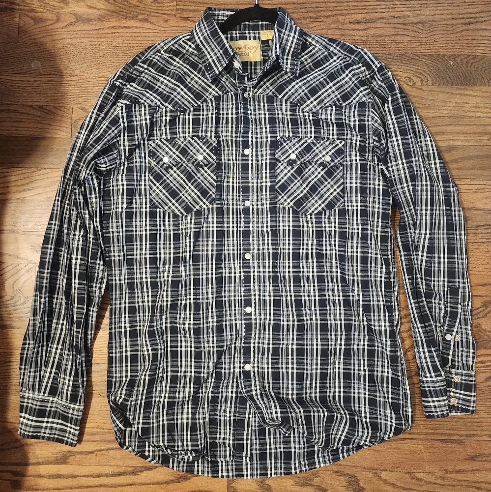 Ely Cattleman Men's Black Plaid Casual Button Down Shirt